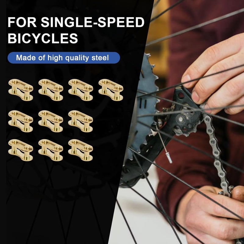 psler رابط سلسلة الدراجة - رابط سلسلة دراجة أحادية السرعة مفقود موصلات إصلاح سلسلة الدراجة 10 قطع ذهبية - Image 2